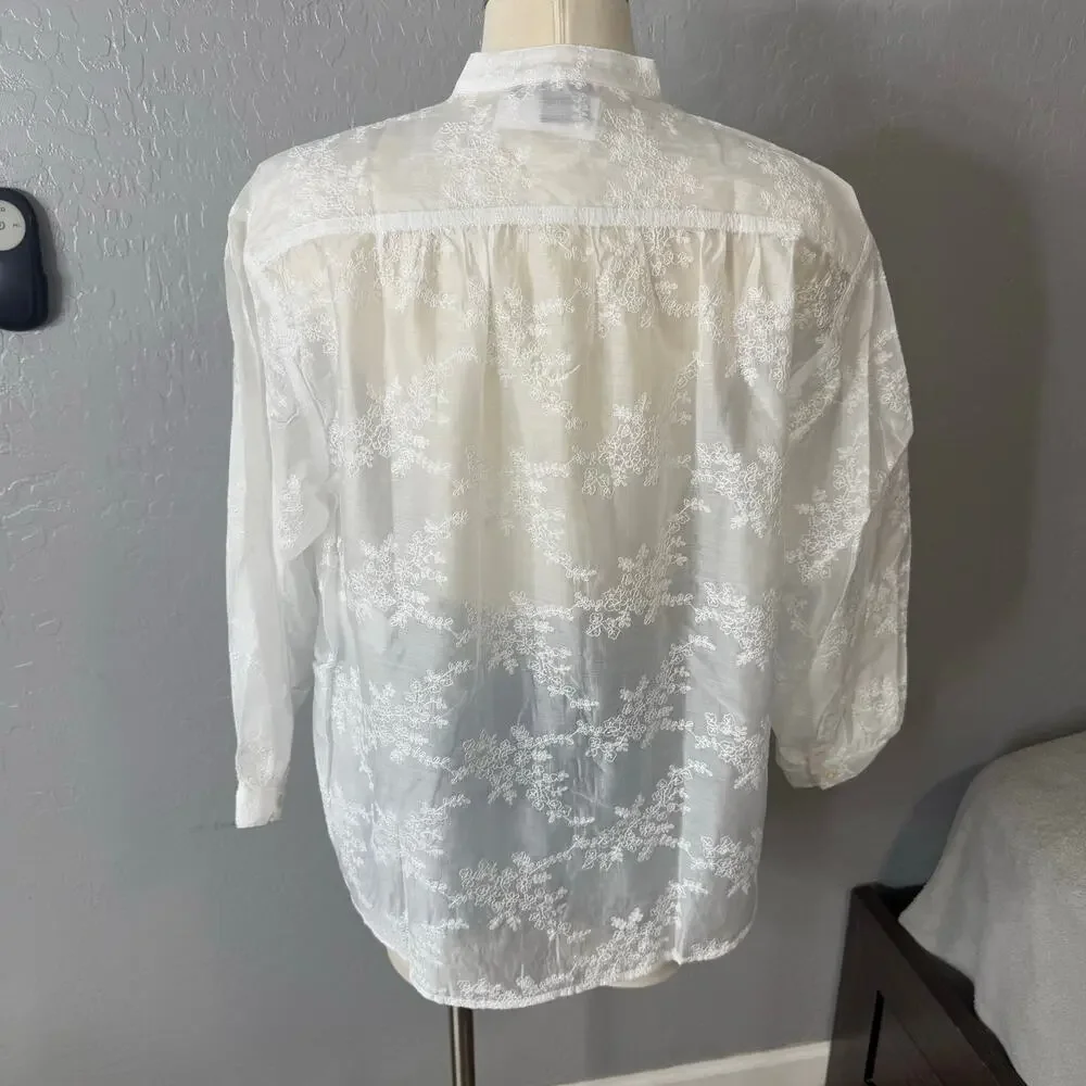 Gap Sheer Voile Floral Shirt, White, S 798004 - Picture 2 of 6
